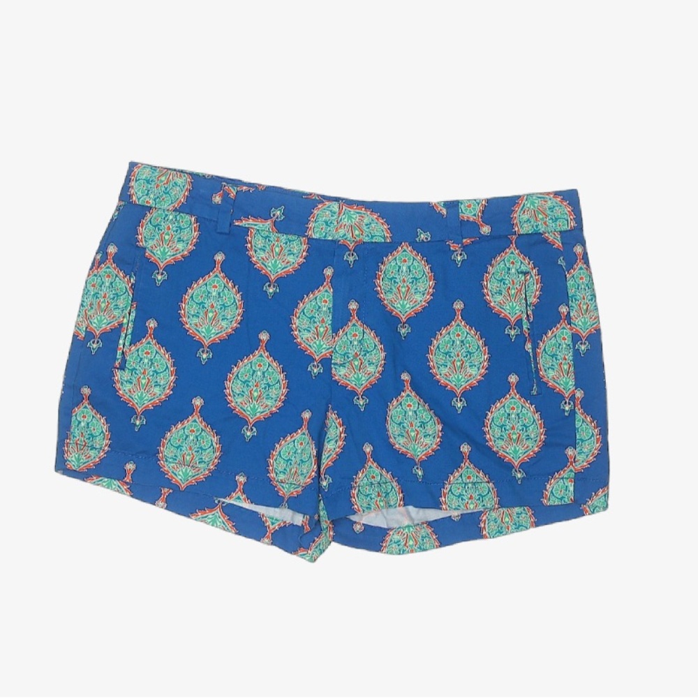 High Waist Blue and Green Patterned Shorts